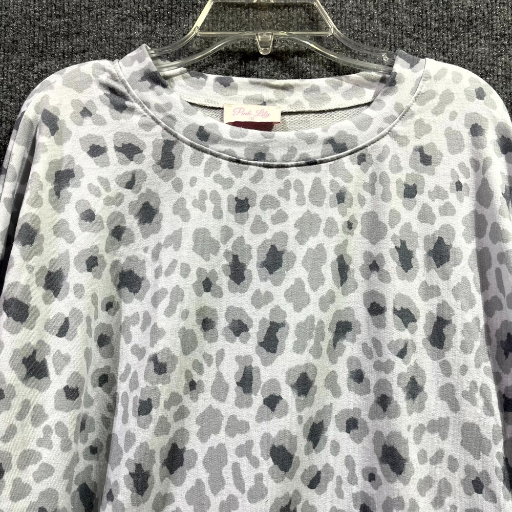 Pink Lily Sweatshirt Womens Small‎ Multicolor Leopard Print Stretch Side Slit - Picture 5 of 8